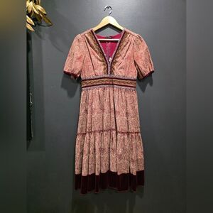 Akira Short Velour Trim Paisley Print Dark Romantic Renaissance Peasant Dress  M